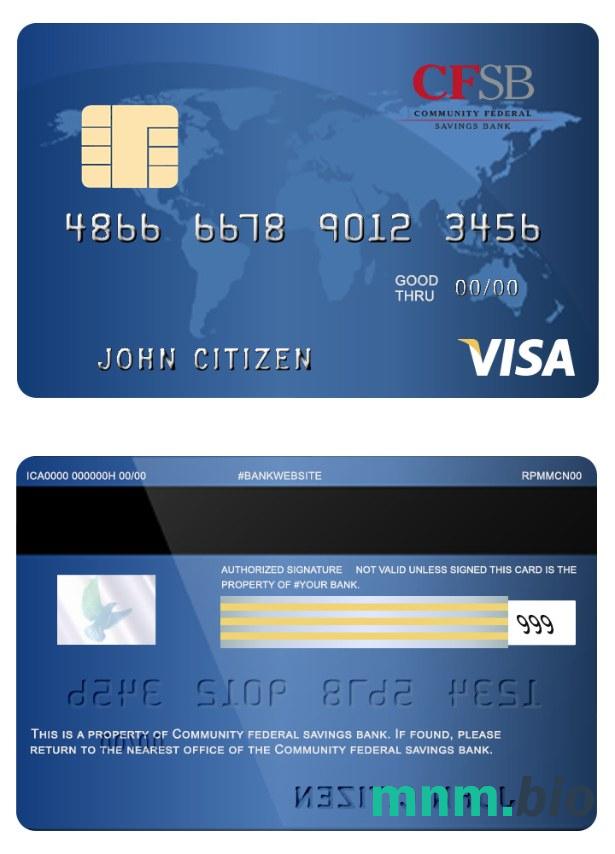 USA Community federal savings bank przykład karty visa w formacie PSD